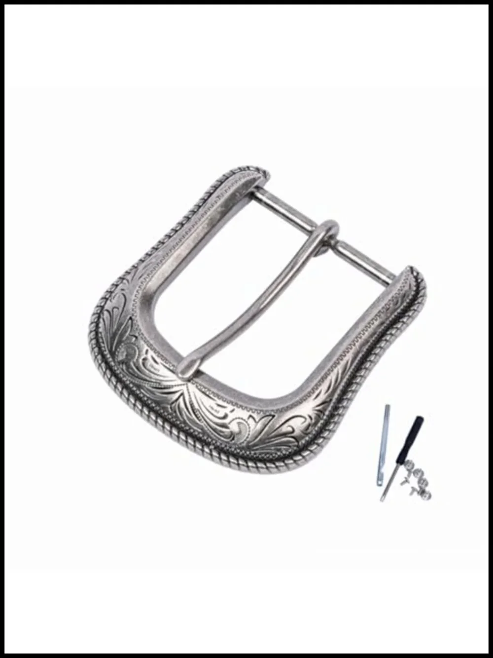 Western Single Pin Belt Buckle Antique Silver Zinc